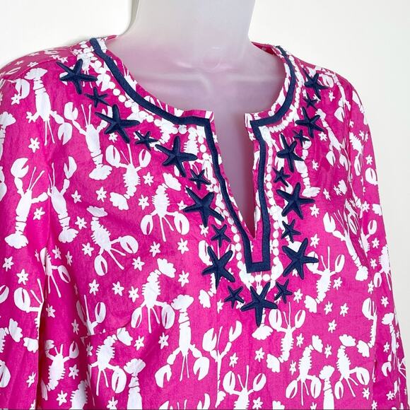 NWOT TALBOTS pink lobster & starfish novelty print cotton rockstar tunic size xs - Picture 4 of 7
